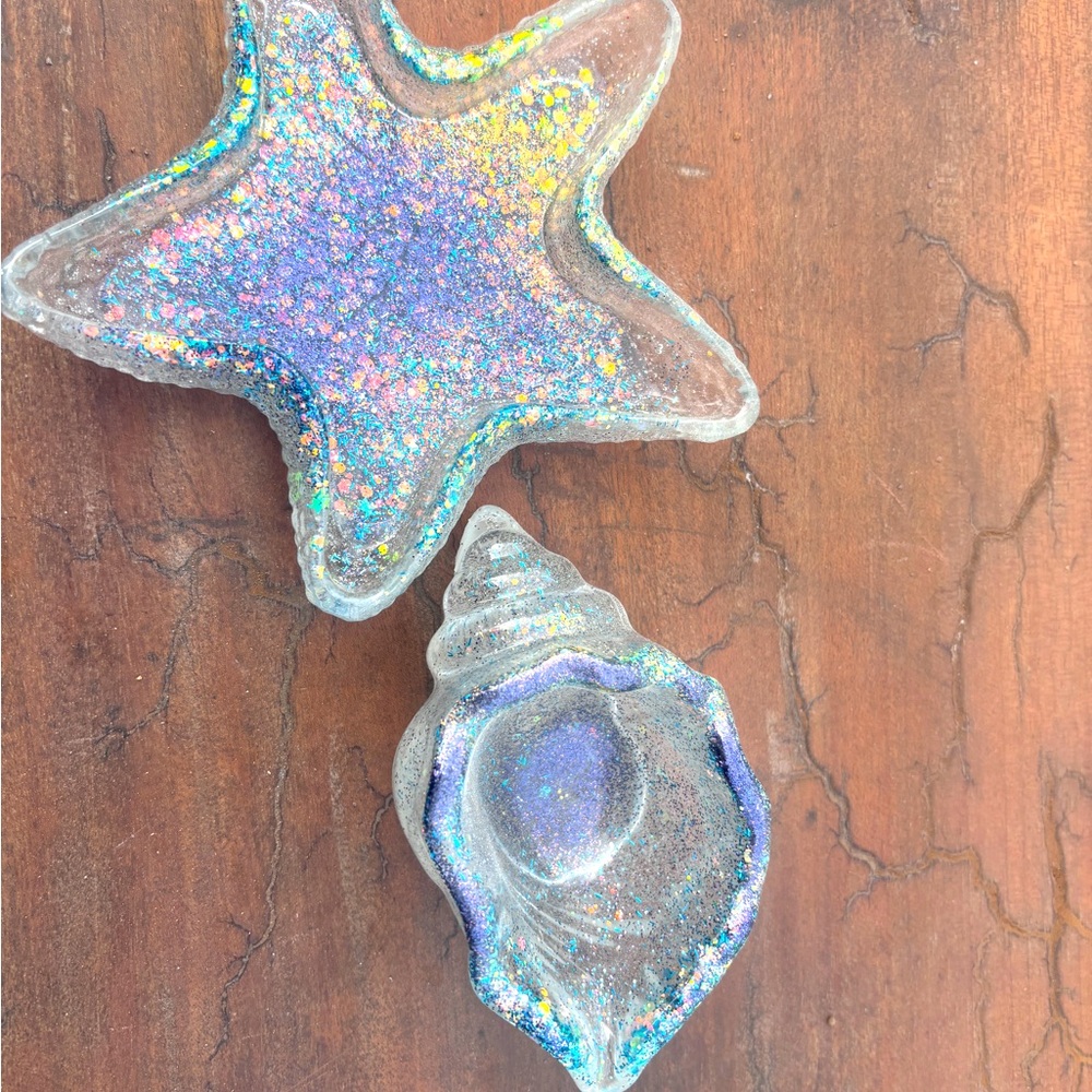 Handmade Starfish and conch trinket jars